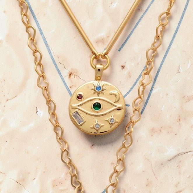 Collier Double Coeur Protecteur en Oeil de Tigre