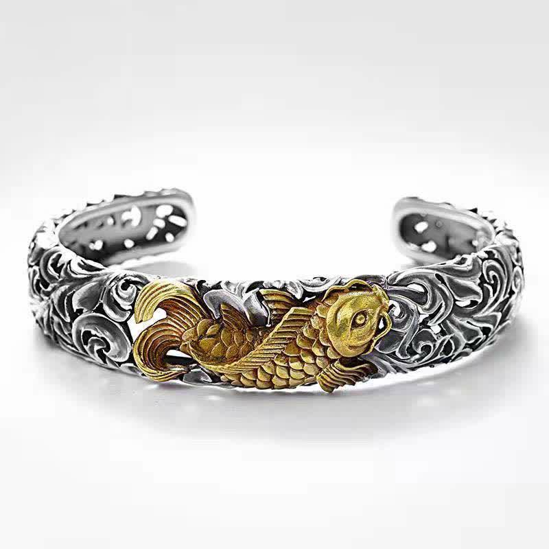Bracelet Jonc Ajustable en Cuivre Motif Poisson Koï
