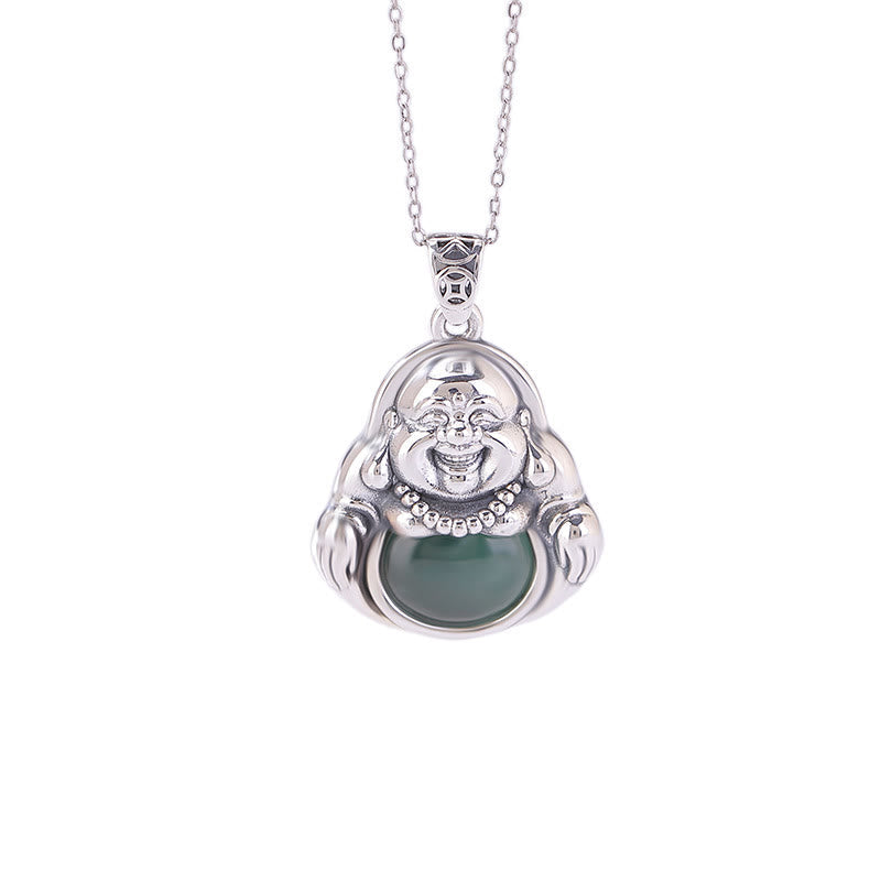 Collier Bouddha en Jade Cyan Naturel et Argent 999