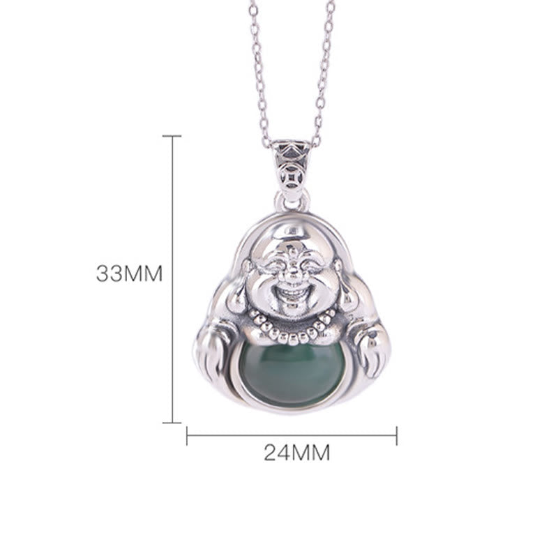Collier Bouddha en Jade Cyan Naturel et Argent 999