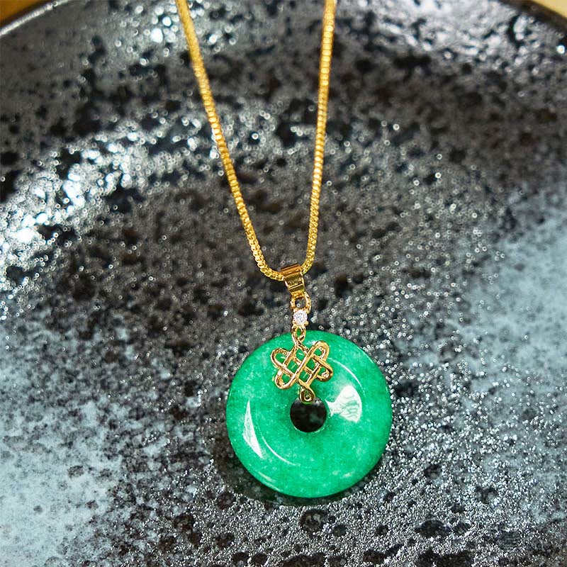 Collier Boucle de Paix en Jade Cyan Naturel (Ping An Kou)