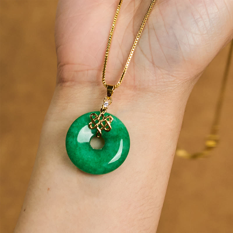 Collier Boucle de Paix en Jade Cyan Naturel (Ping An Kou)