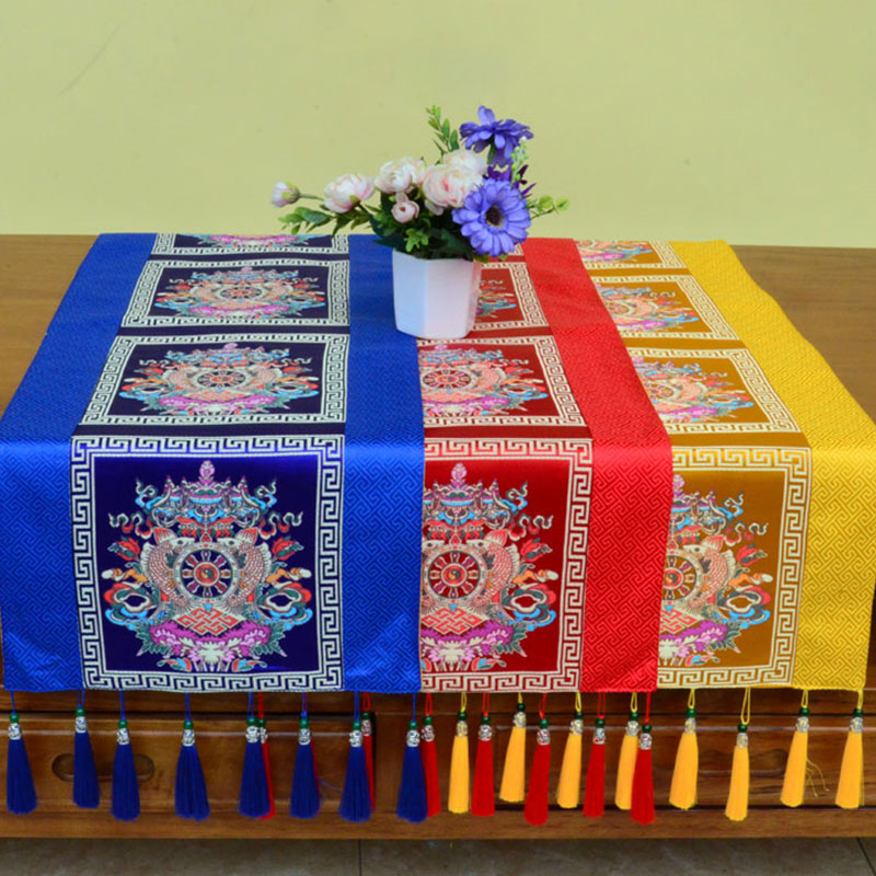 Tapis d’Autel de Méditation avec Vajra Tibétain et Symboles Auspicieux | 95 × 33 cm