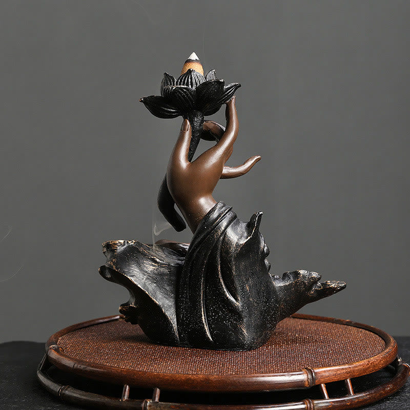 Brûleur d’Encens Lotus & Bouddha en Résine – Backflow & Décoration Zen