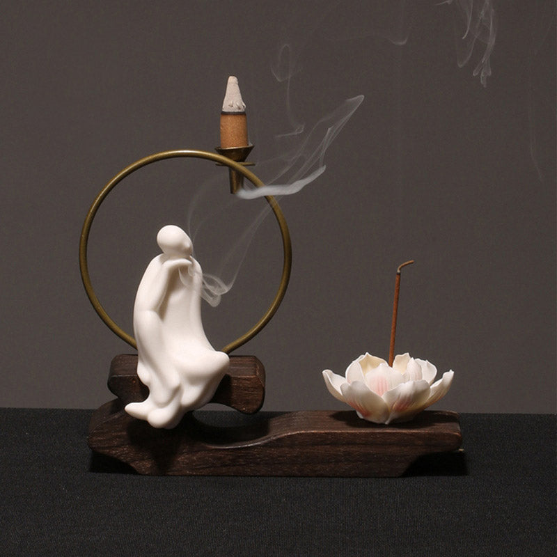 Brûleur d’Encens de Méditation en Céramique Lotus à Reflux