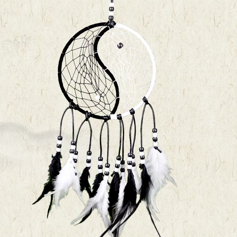 Attrape-rêves Yin Yang Filet circulaire avec plumes Décoration d'équilibre