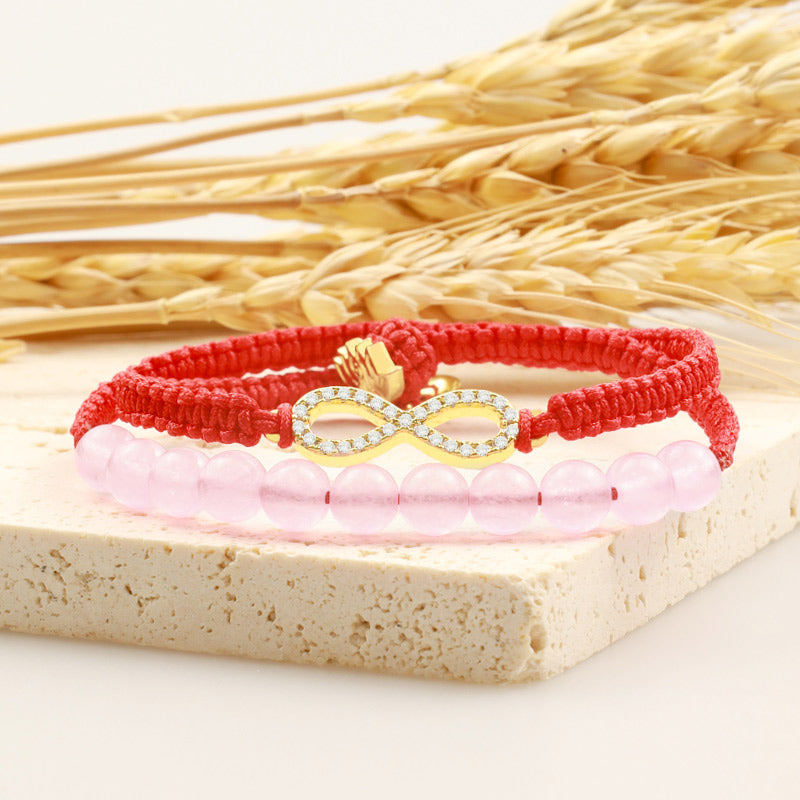Bracelet Lotus Cristal Rose & Cordon Rouge – Amour & Intention