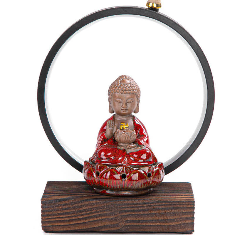 Brûleur d’Encens Reflux Bouddha Lotus en Céramique – Porte-Encens LED