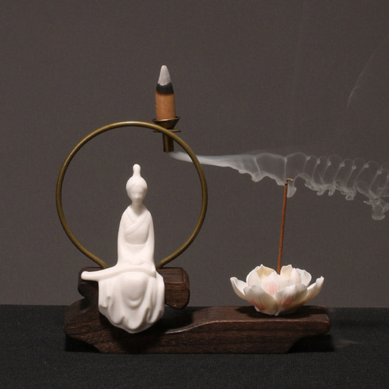 Brûleur d’Encens de Méditation en Céramique Lotus à Reflux