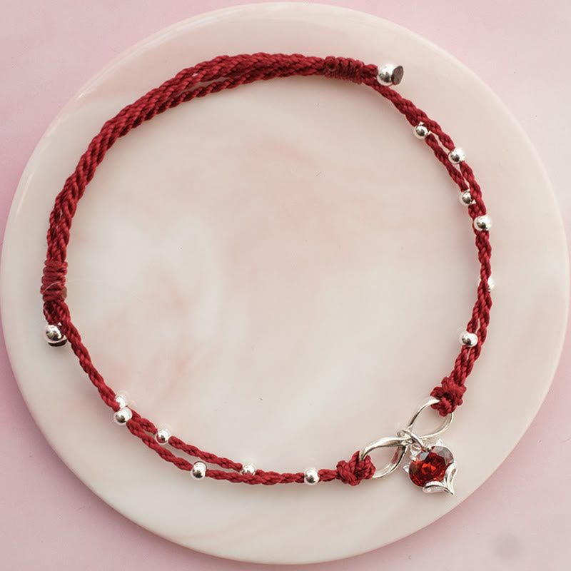 Bracelet de Cheville Spirituel Fil Rouge Cœur Infini (Ajustable)
