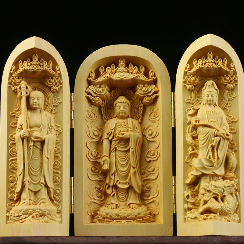 Autel Spirituel Sculpté en Bois de Buis pour Méditation et Prière