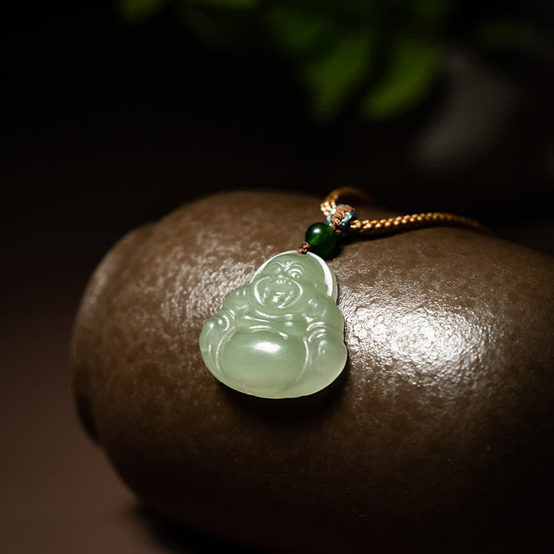 Collier Jade Lotus & Bouddha Rieur – 75 cm