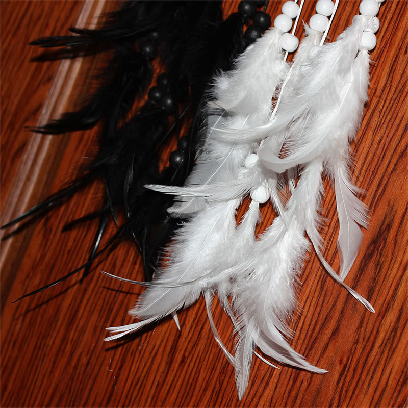 Attrape-rêves Yin Yang Filet circulaire avec plumes Décoration d'équilibre