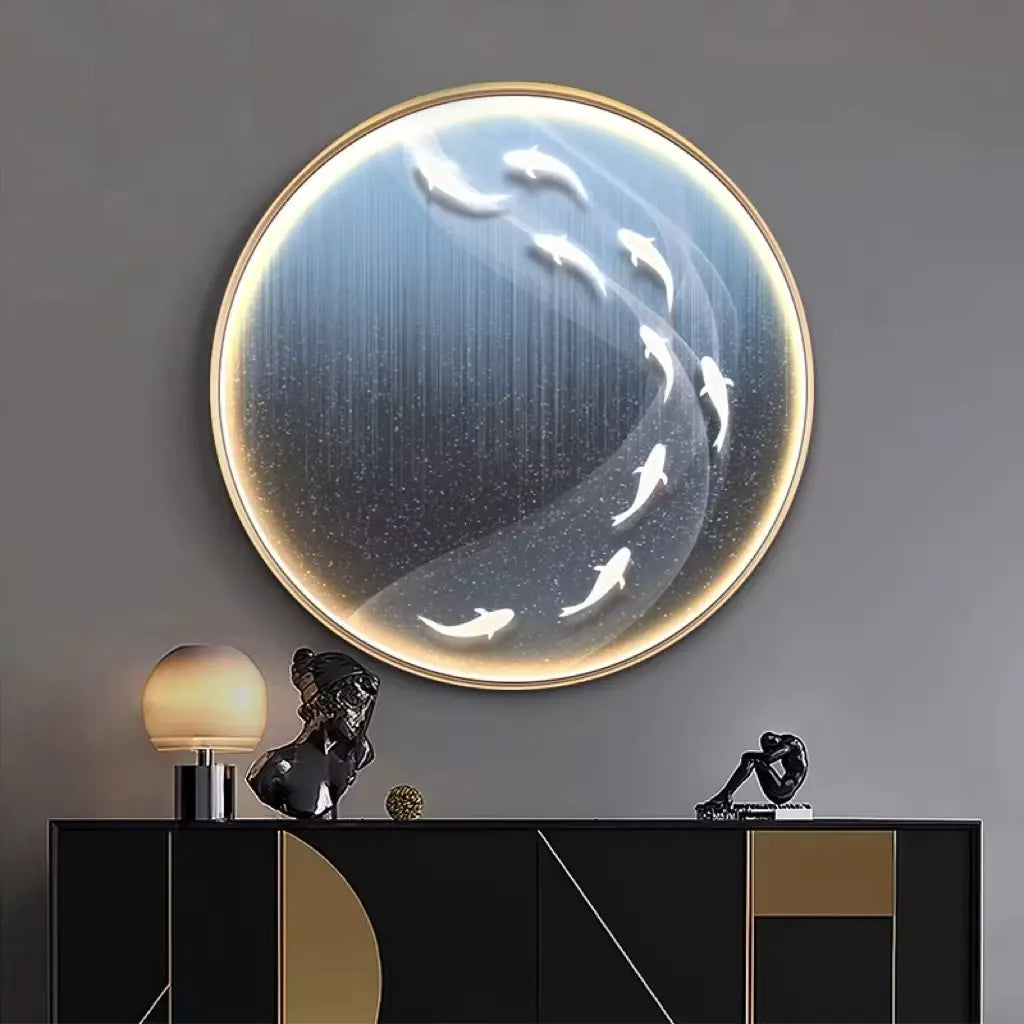 Décoration Murale Japonaise Circulaire Lumineuse aux Poissons