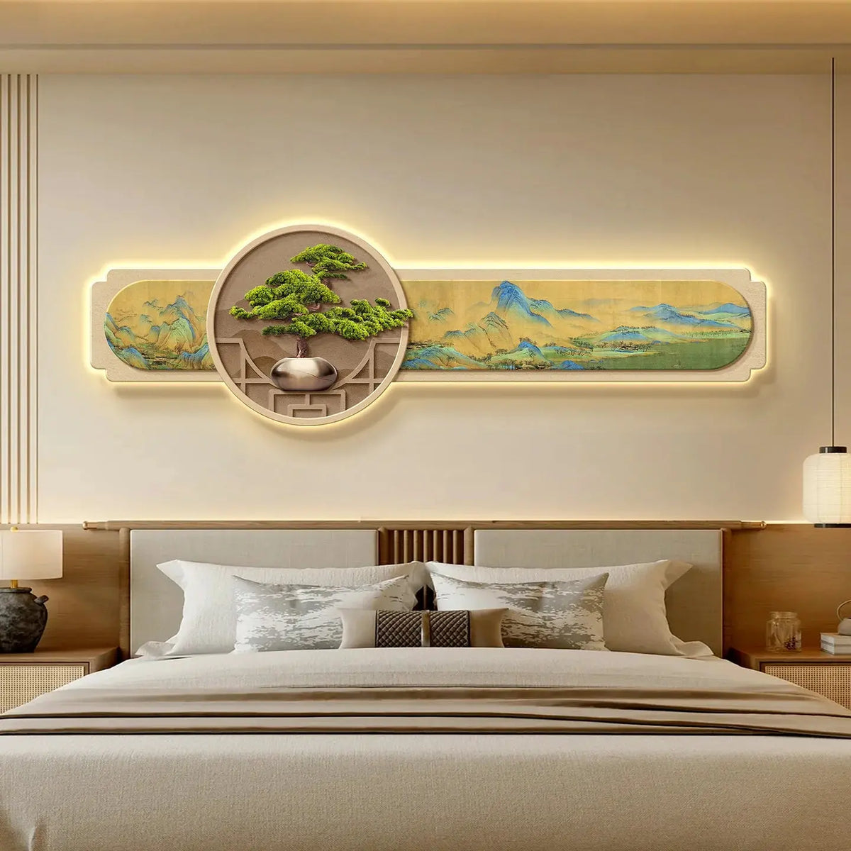 Tableau Mural Japonais Lumineux Zen aux Motifs Floraux
