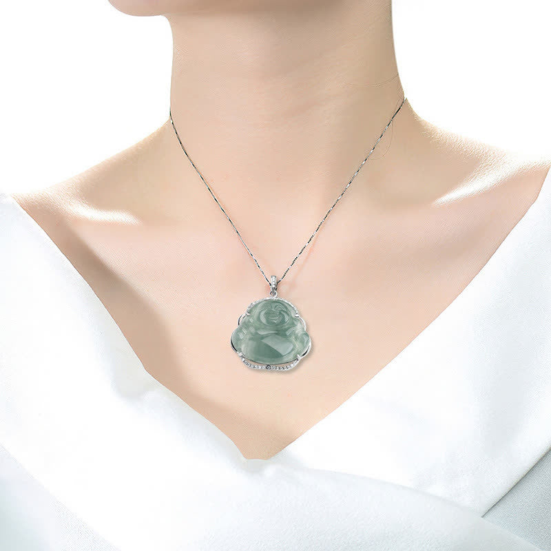 Collier Bouddha en Jade & Argent 925 – 45 cm (36×31 mm)
