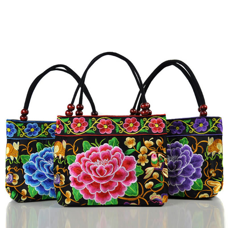 Sac à Main en Toile de Coton Brodé Recto Verso – Symboles d’Abondance
