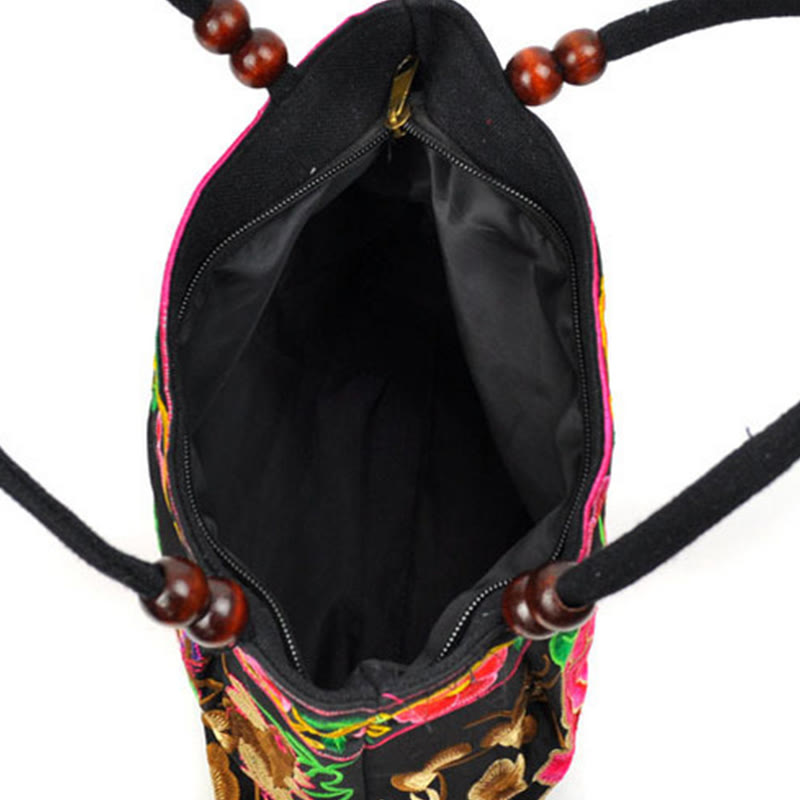 Sac à Main en Toile de Coton Brodé Recto Verso – Symboles d’Abondance