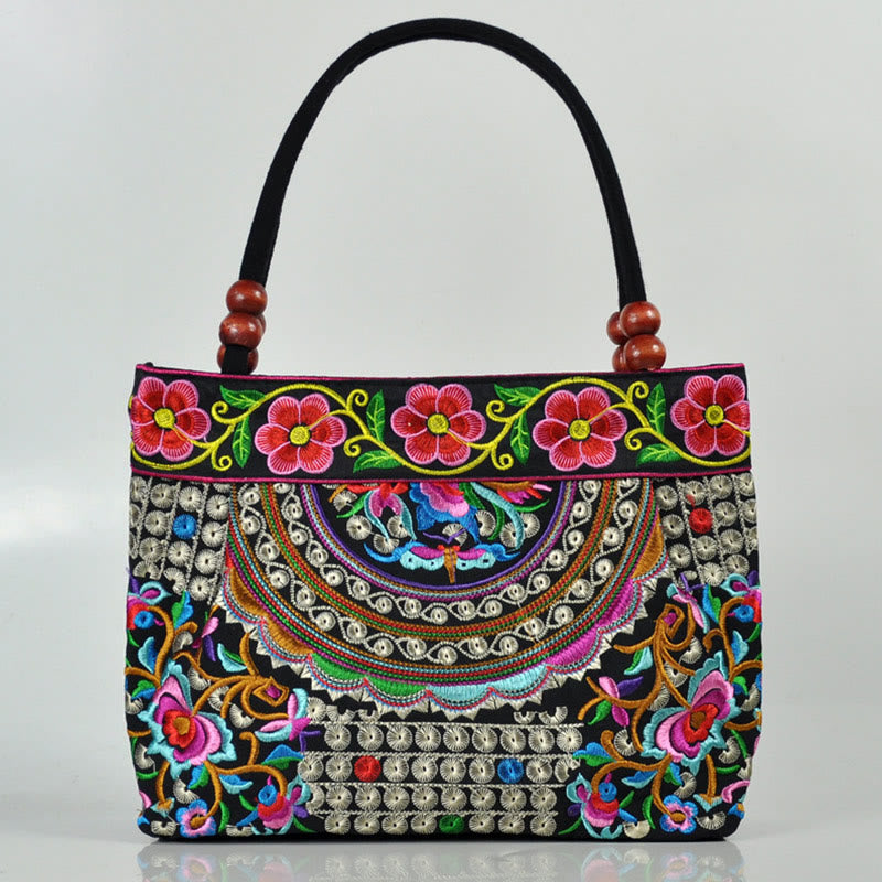 Sac à Main en Toile de Coton Brodé Recto Verso – Symboles d’Abondance