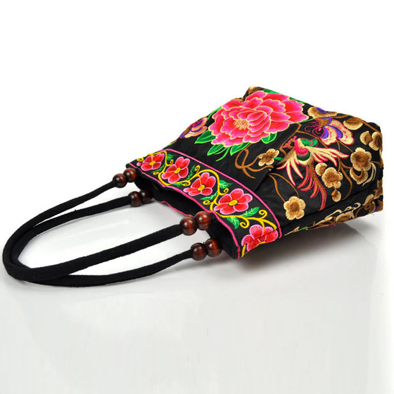 Sac à Main en Toile de Coton Brodé Recto Verso – Symboles d’Abondance