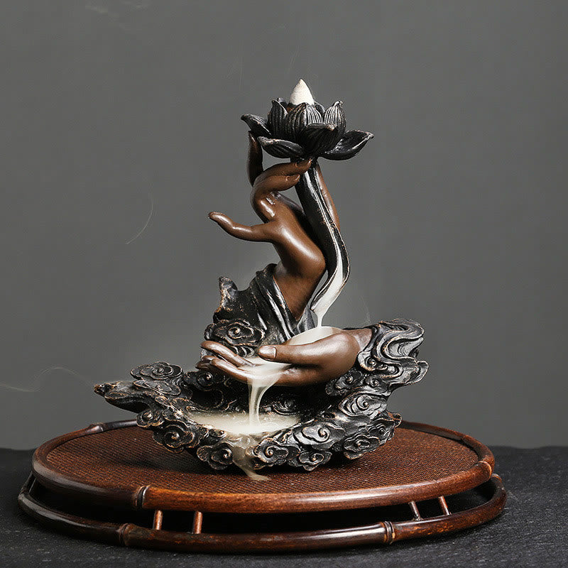 Brûleur d’Encens Lotus & Bouddha en Résine – Backflow & Décoration Zen