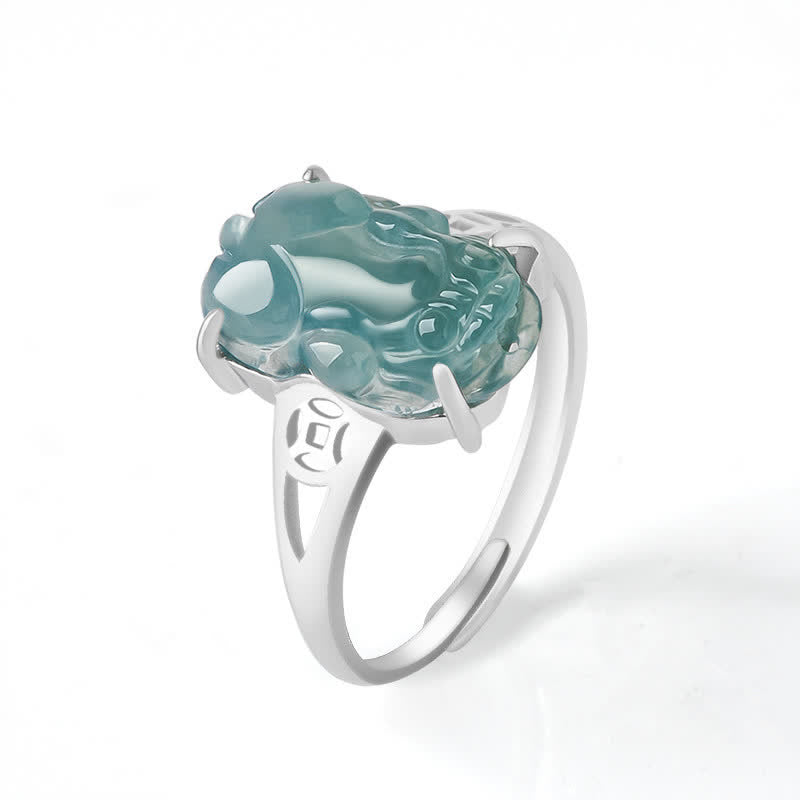 Bague Pixiu en Jade Naturel & Argent Sterling 925 – Talisman Symbolique de Prospérité