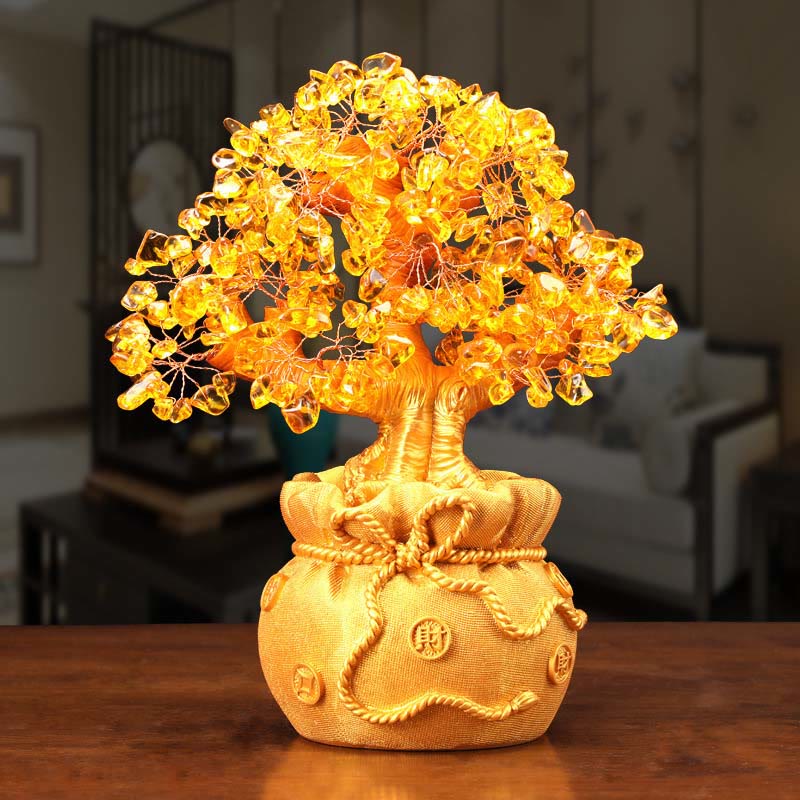 Citrine naturelle Ornement de pierre précieuse pour arbre à argent - Feng Shui pour la prospérité