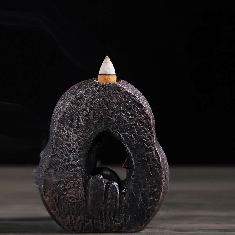 Brûleur d'encens à reflux en résine de méditation à motif de ponts de montagne