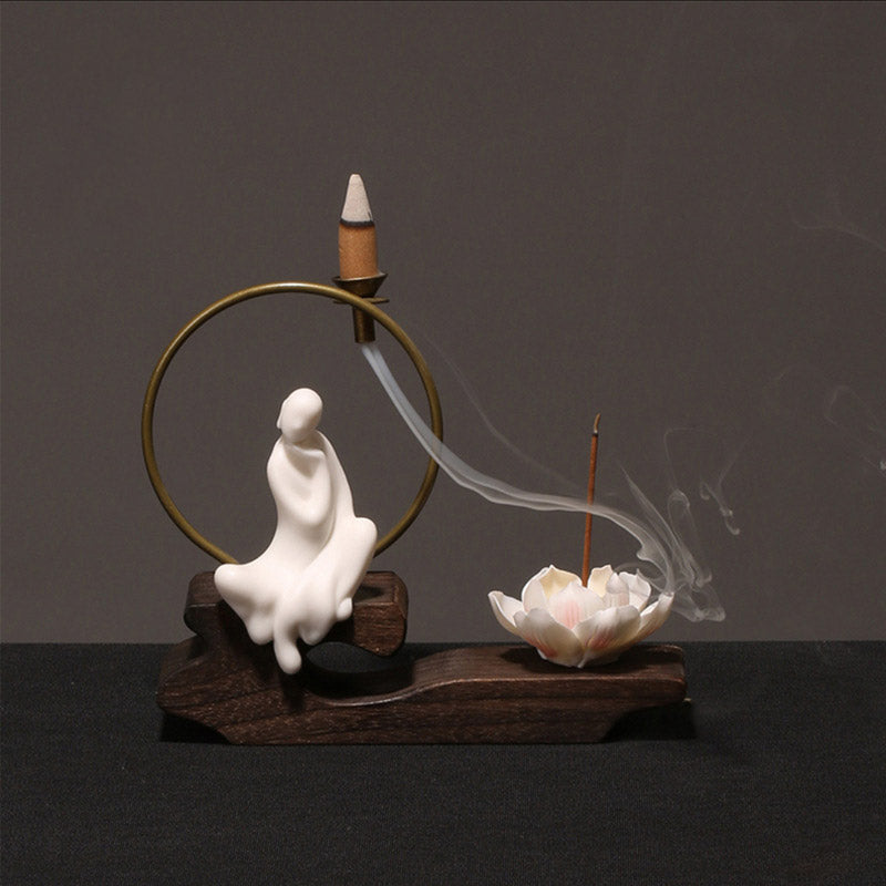 Brûleur d’Encens de Méditation en Céramique Lotus à Reflux
