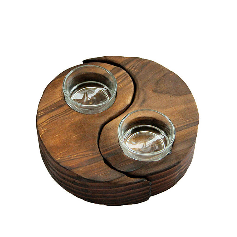 Porte Bougie Yin Yang en Bois pour Autel Spirituel