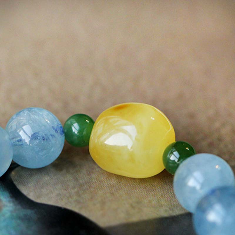 Bracelet Sérénité en Aigue-Marine & Ambre Naturels 8 mm | Harmonie & Apaisement Symbolique