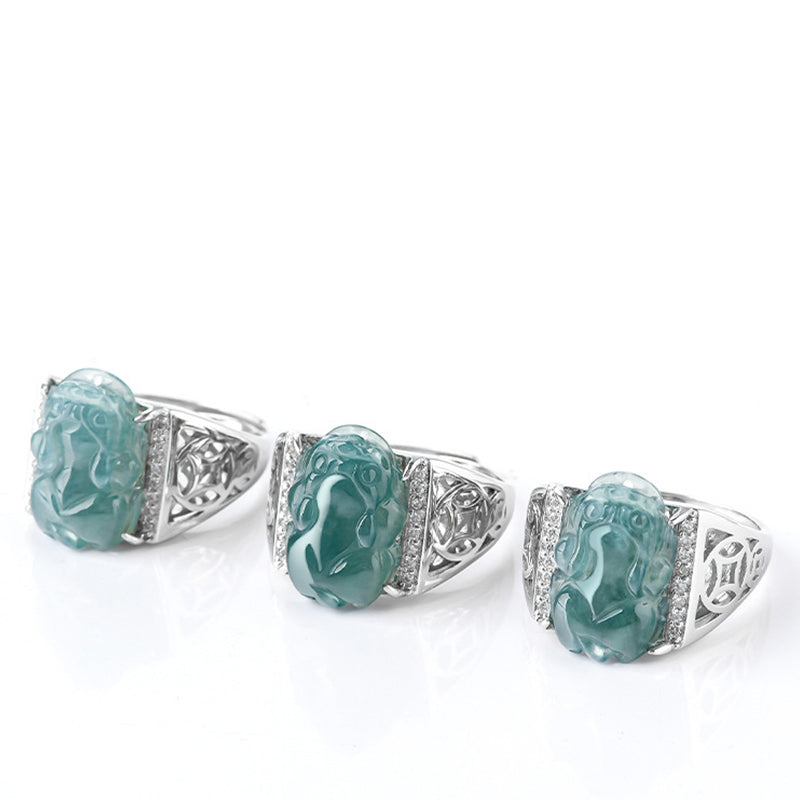 Bague Pixiu en Jade Naturel & Argent Sterling 925 – Talisman Symbolique de Prospérité