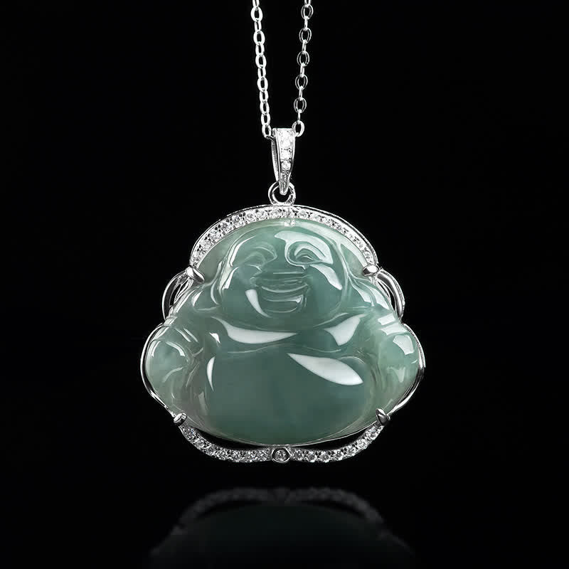 Collier Bouddha en Jade & Argent 925 – 45 cm (36×31 mm)