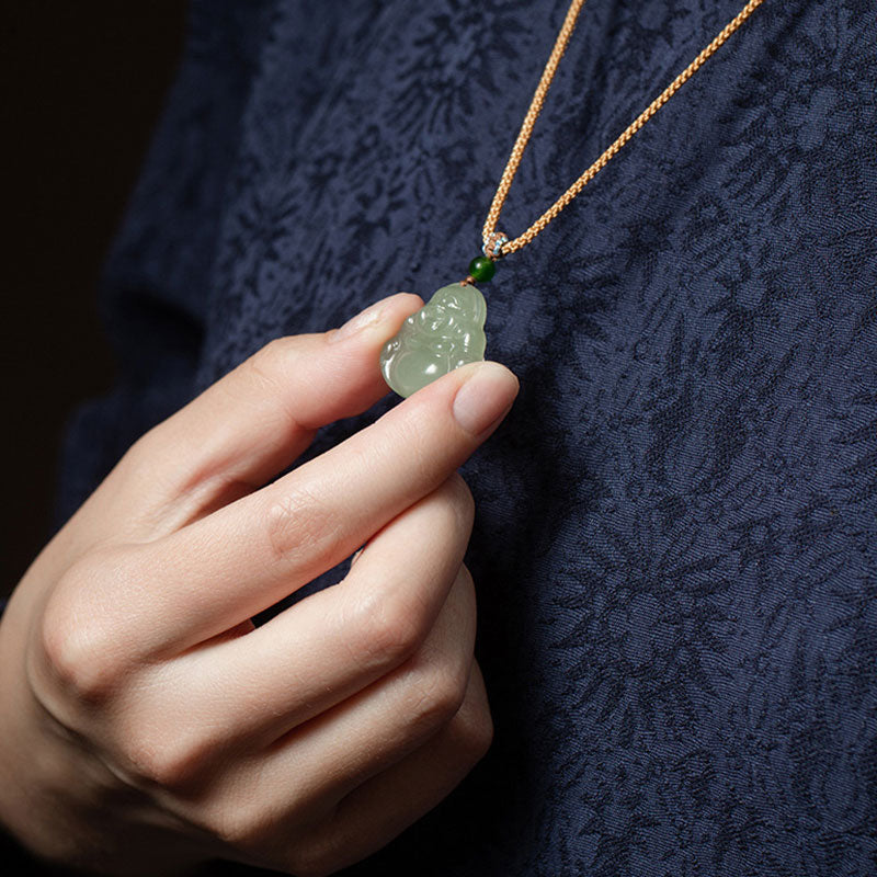 Collier Jade Lotus & Bouddha Rieur – 75 cm