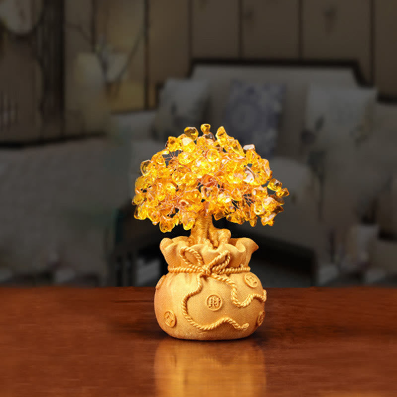Citrine naturelle Ornement de pierre précieuse pour arbre à argent - Feng Shui pour la prospérité