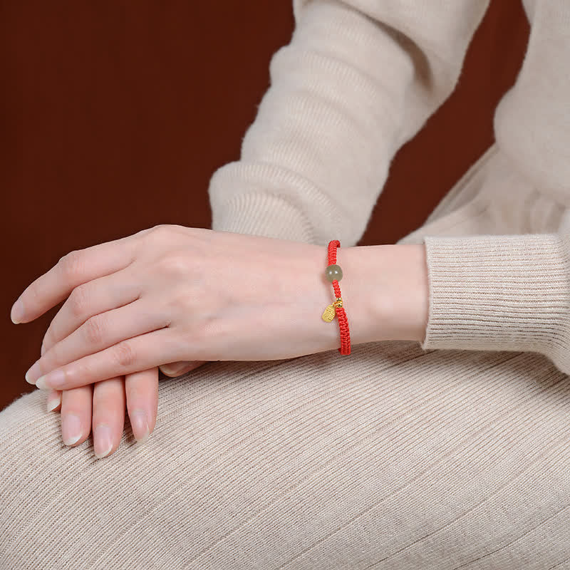 Bracelet Ajustable en Jade Hetian Rouge 7 × 8 mm & Fil Tressé