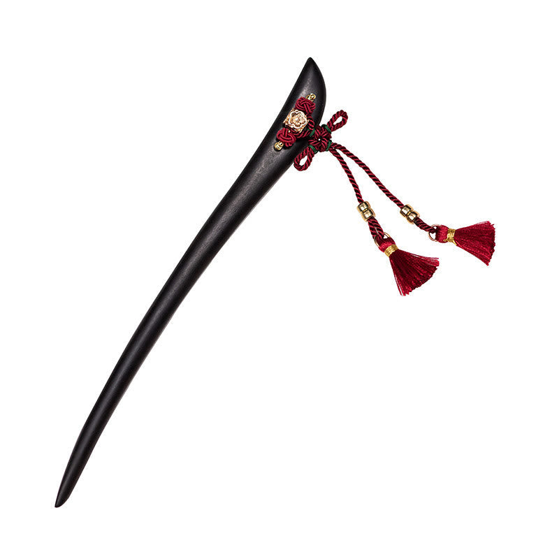 Pic à Cheveux Ébène & Pampille Rouge – 18 cm