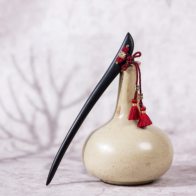 Pic à Cheveux Ébène & Pampille Rouge – 18 cm