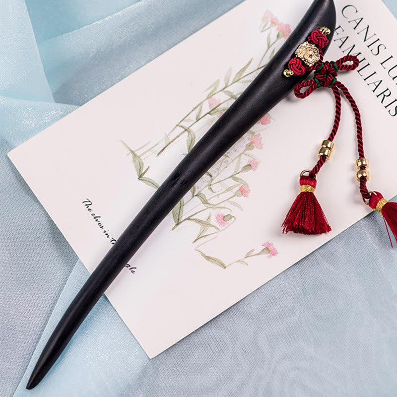 Pic à Cheveux Ébène & Pampille Rouge – 18 cm