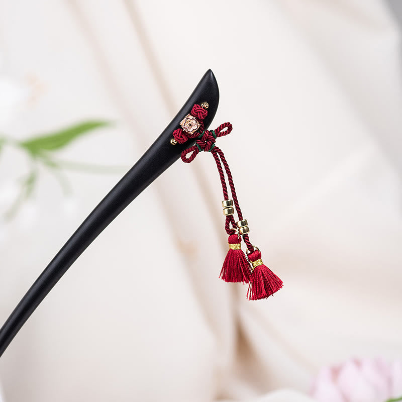 Pic à Cheveux Ébène & Pampille Rouge – 18 cm