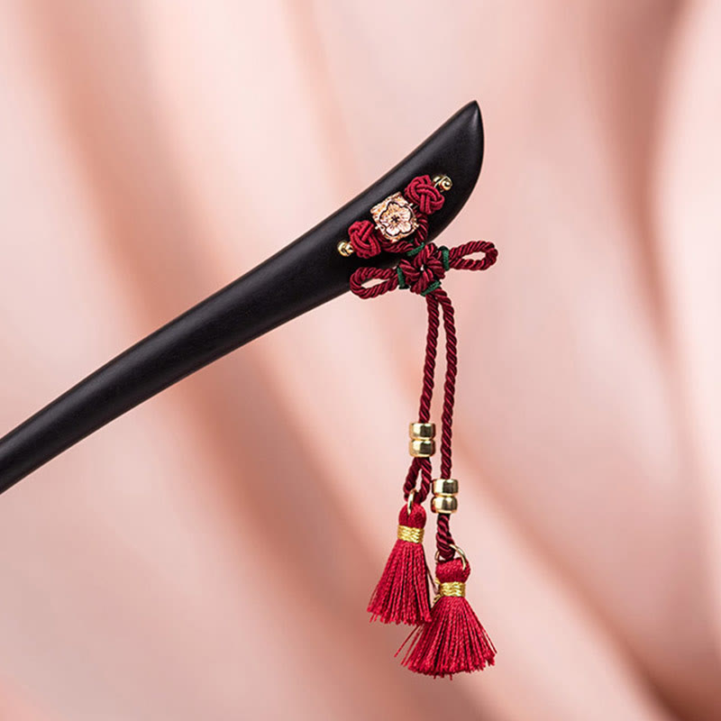 Pic à Cheveux Ébène & Pampille Rouge – 18 cm