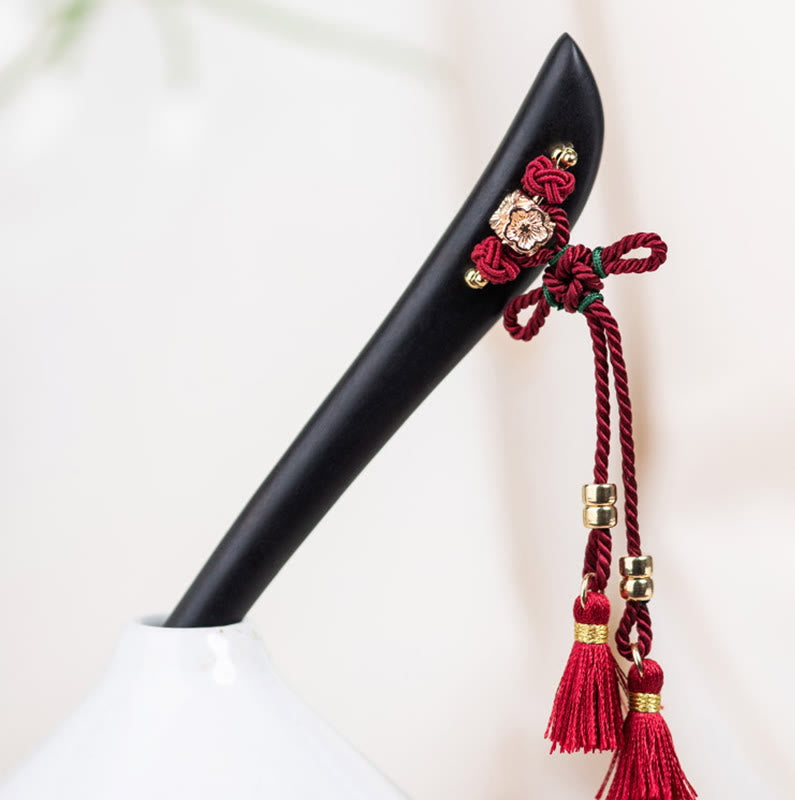 Pic à Cheveux Ébène & Pampille Rouge – 18 cm