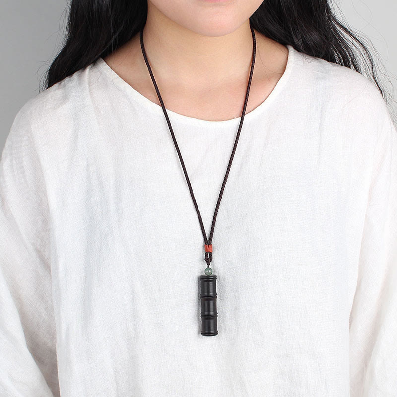 Collier Ghau Tibétain en Bois d’Ébène & Motif Bambou