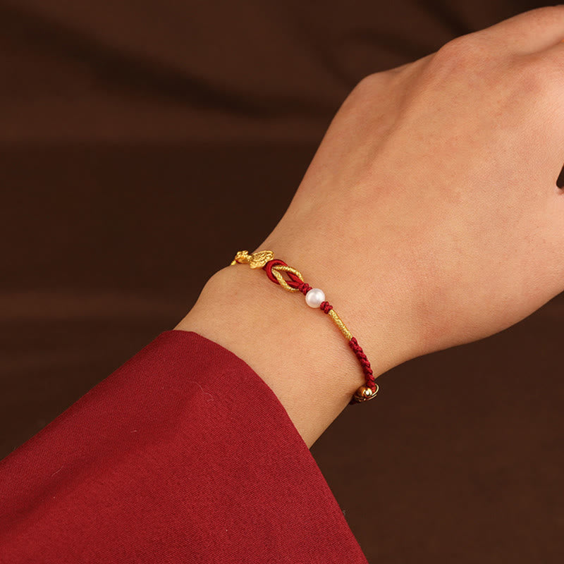 Bracelet Porte-Bonheur Ruyi Fu en Or 24 Carats & Fil Rouge Ajustable
