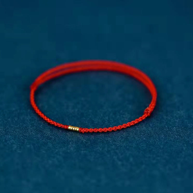 Bracelet / Chevillère Fil Rouge & Perles Dorées en Argent Sterling 925