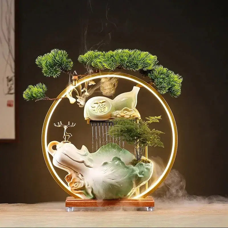Grâce Dorée · Fontaine d’Encens LED au Cerf