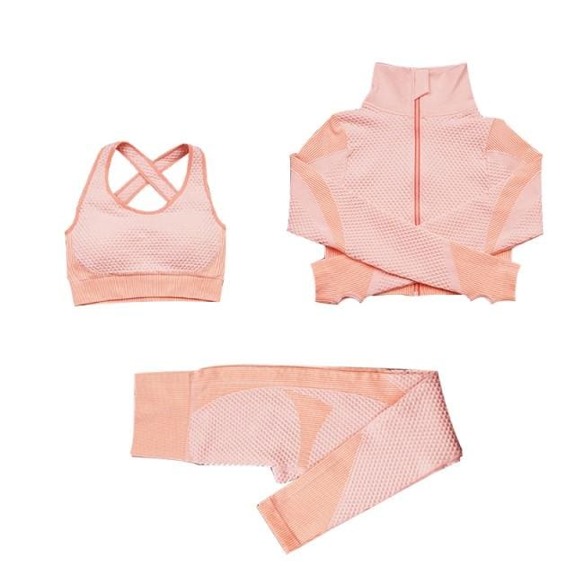 Ensemble de Yoga Sans Coutures en Nylon (Soutien-Gorge, Veste & Legging)