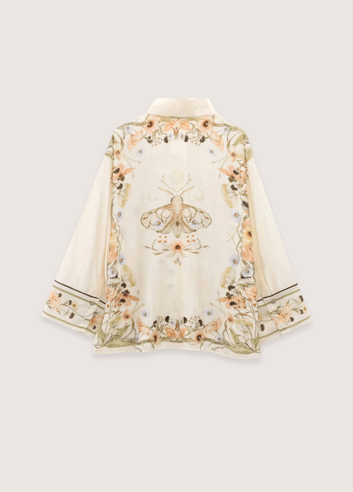 Ensemble kimono femme motif pivoine blanc – (veste + pantalon)