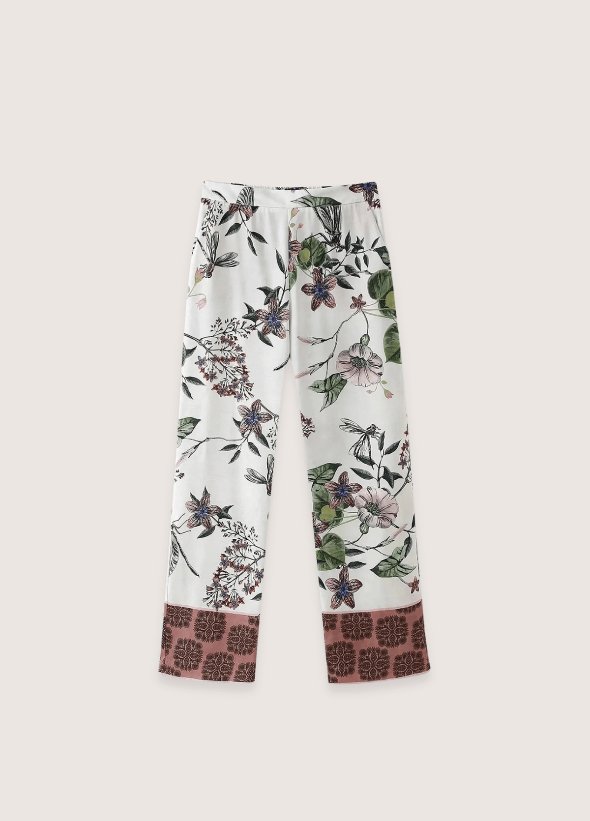 Ensemble kimono femme motif pivoine blanc – Yoko (pantalon seul)