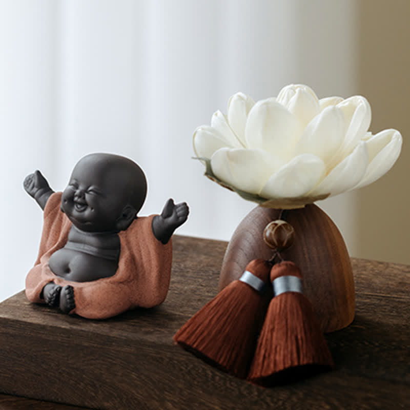 Statue Bouddha en Bois de Pêcher Noir 5,4 cm | Décoration Zen Fleur